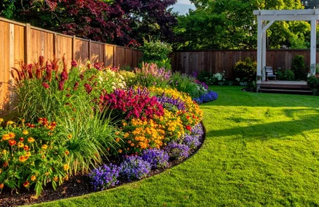 Massif de plantes vivaces sans entretien en fleur dans un jardin bordelais — Paysagiste Gironde Jardin à la Carte